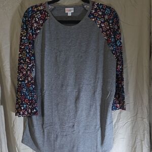 LuLaRoe Gray Top with Multicolor Sleeves